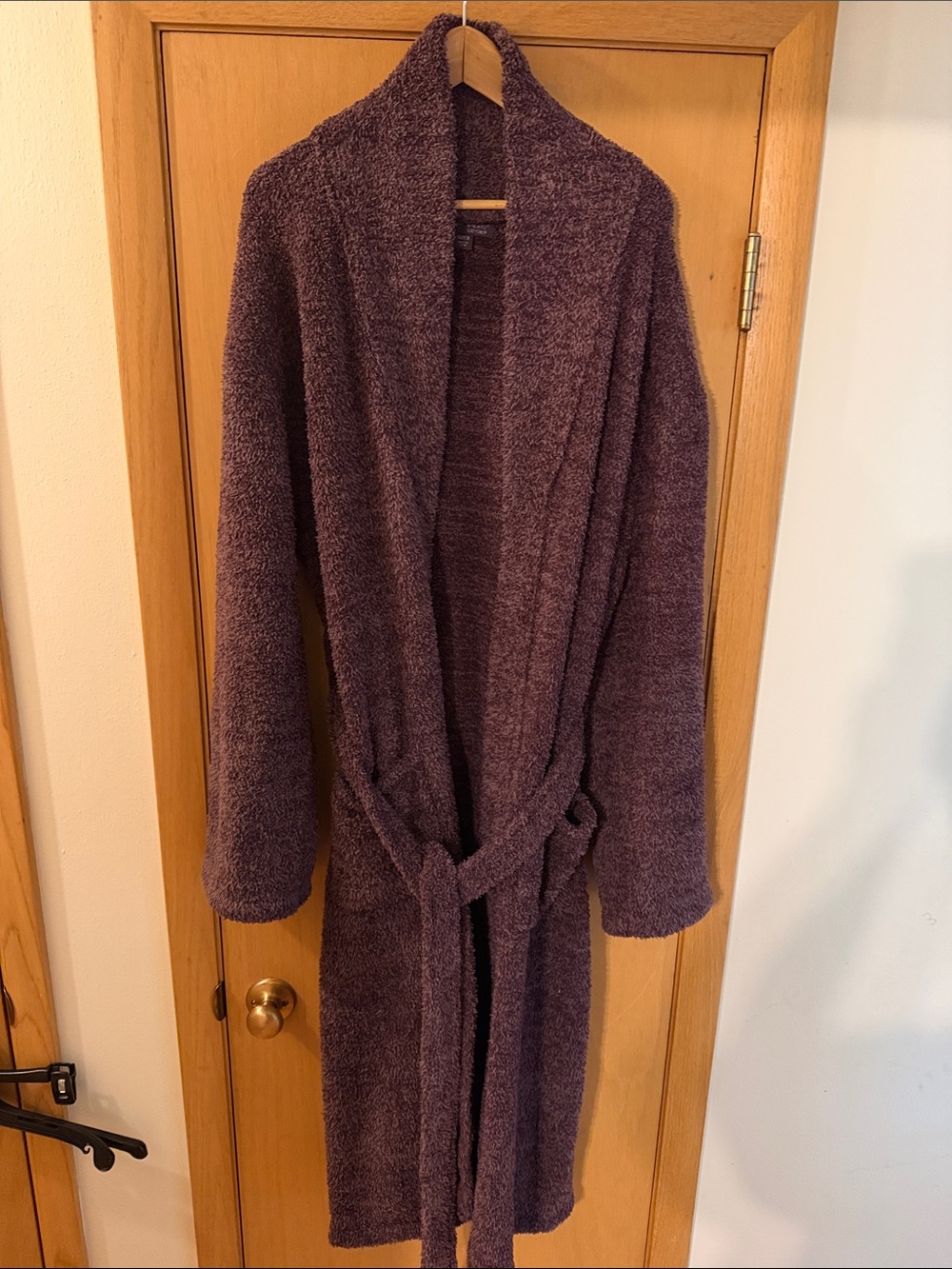 Barefoot Dreams CozyChic Knit Plush Shawl-Collar Belted Robe Plum Size 3/3X